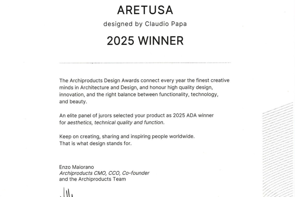 Aretusa wurde bei den Archiproducts Design Awards 2025 ausgewählt - Disenia
